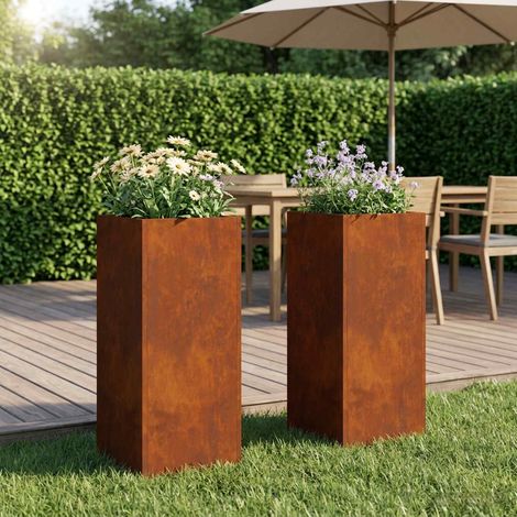 vidaXL Cache-pot de jardin 2 pc Rouillé 20 x 20 x 50 cm Acier patiné (1/5)