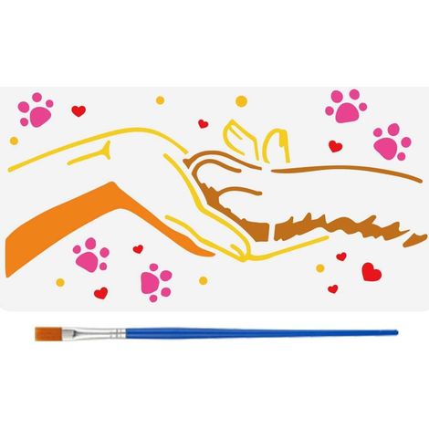 Pochoir Avec Un Pinceau 30X15cm Pochoir pour Amoureux Des Animaux Main et Chien Pochoir pour Main et Patte Modèles Thème Animaux pour Carreaux Muraux (1/5)