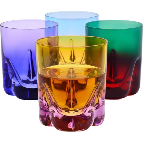 Verres à Whisky, Cocktails et Boissons 250 ml Set de 4 pièces en 4 couleurs uniques Collection Aurora Cristal sans plomb Verre peint à la main (1/5)