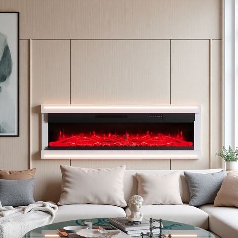 Caminetto Elettrico Da Parete - 152cm - Effetto Fiamma LED 12 Colori - Riscaldamento 750W/1500W - Telecomando (1/5)