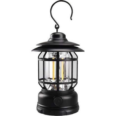 Lanterne de camping vintage LED 1000 lm à énergie solaire et rechargeable par USB COB portable, résistante à l'eau, lampe de poche d'urgence avec crochet de suspension pour extérieur, tente, [C