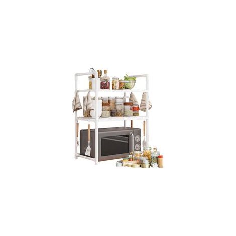Support pour four à micro-ondes, étagère de rangement multifonctionnelle pour la maison, double couche, blanche, (1/4)