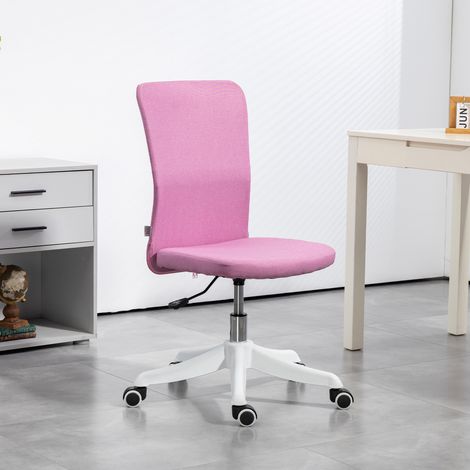 Bürostuhl mit Rollen, höhenverstellbar und mit Bezug aus synthetischem Leinen für Büro oder Arbeitszimmer, 53 x 43 x 85–93 cm, Rosa