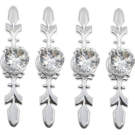 Set of 4 Simple European Style Crystal Single Hole Handles for Cabinets, Drawers, Wardrobes, Silver (1/5)