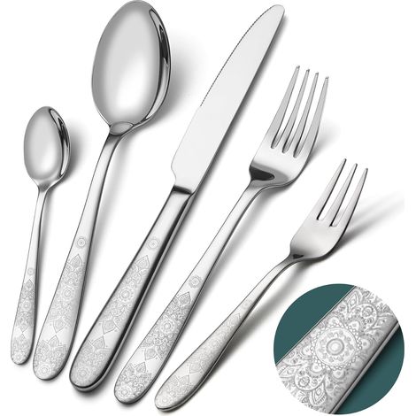 Couverts de Table Inox Couteau Fourchette Cuillère Motif Unique Maison Cuisine Lavable au Lave-Vaisselle (1/5)