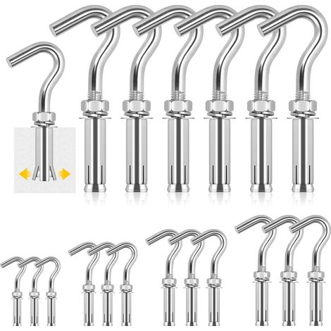 6pcs set M8 Expanded Hook, 304 inox coupe ouverte crochet vis, crochet en béton lourd, Expanded vis crochet, crochet mural en béton pour béton maçonnerie plafond suspension (1/5)