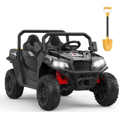 Kinder Elektroauto UTV Buggy 24V 2-Sitzer Off-Road Dual-Motor, 2.4G Fernsteuerung, Musik, LED, Schaufel, 3 Geschwindigkeiten ab 3 Jahren, Schwarz (1/5)
