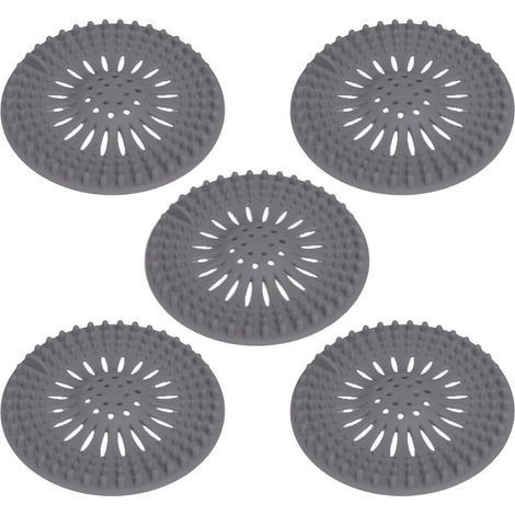 Cache-cheveux en silicone durable pour bonde de douche, facile à installer et à nettoyer, convient pour baignoire et salle de bain (gris) (1/5)