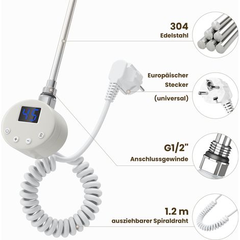 SONNI Résistance pour Radiateur, 400W Blanc Élément Chauffant pour Sèche-serviette de Salle de Bain avec Contrôleur de Température et Fonction de Synchronisation (1/5)