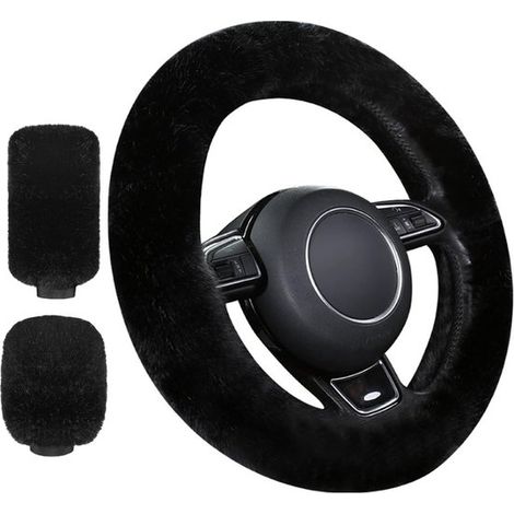 Juego de fundas de volante de felpa suave para coche - Universal, suave y antideslizante para uso en invierno - 38 cm (1/5)