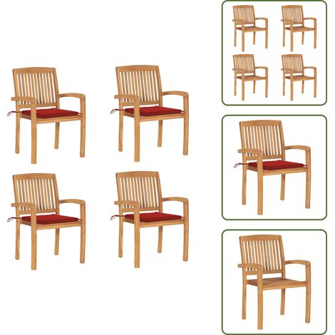 The Living Store Stapelbare Gartenstühle mit Kissen 4 Stk. Massivholz Teak - Teakholz (1/5)
