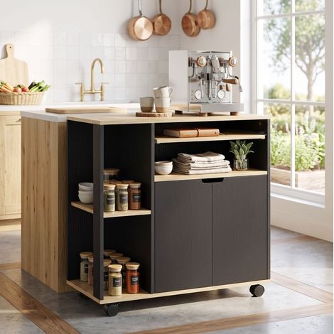 Chariot de cuisine roulant avec rangement, armoire, étagères réglables, noir, 80 x 40 x 82 cm (1/5)