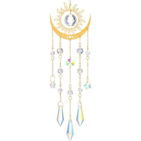 Attrape-soleil en cristal Lune Soleil Prismes Carillons pour fenêtres, Ornement arc-en-ciel, Carillon suspendu en cristal Pendentif prismatique pour décoration intérieure et jardin