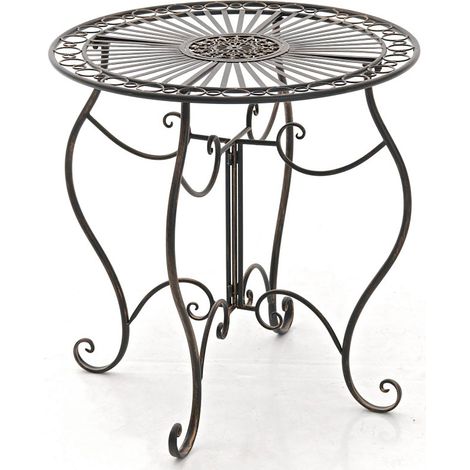 Table de jardin ronde style rustique en fer forgé bronze 100003042