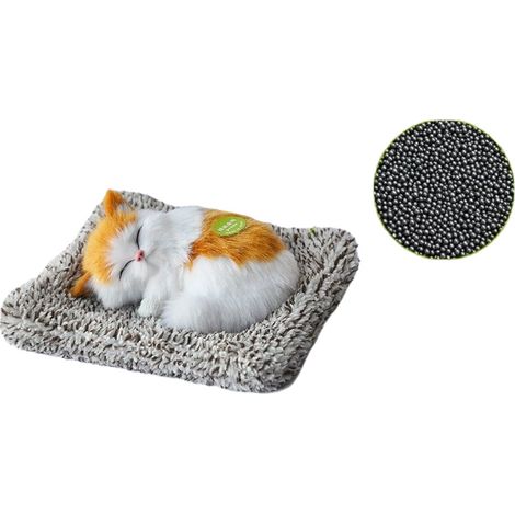 Peluche Chat Miauleur Mignon – Décoration en Charbon de Bambou Absorbant les Odeurs pour Voiture, Bureau ou Chambre – Chat Dormant Jaune (1/4)