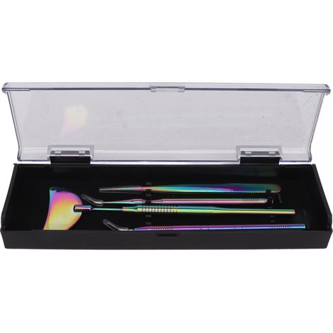 Jeu de 4 pinces à extensions de cils avec miroir, acier inoxydable, manche rotatif antidérapant, outil professionnel multicolore pour cils (1/5)