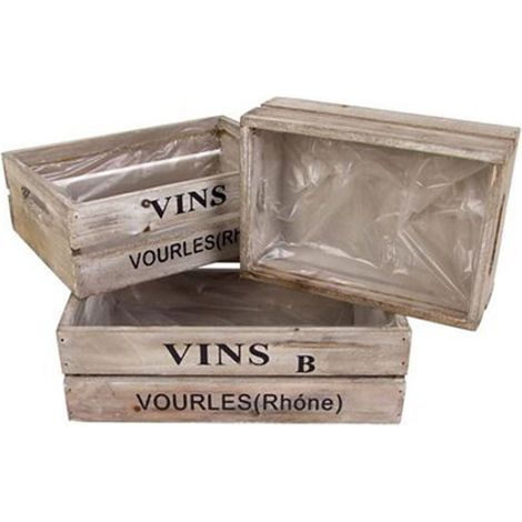 Deko Holzkisten-Set Blumenkasten Pflanzkasten Obstkisten Gemüsekiste Weinkisten Aufbewahrungskiste Pflanztopf Blumentopf Dekokisten Vintage Used look Kisten (1/5)