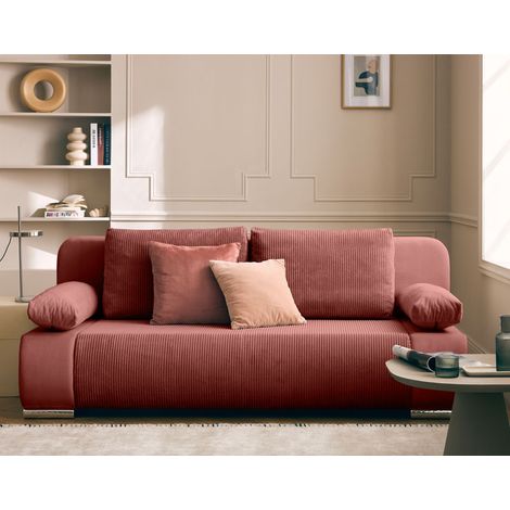 Bestmobilier – Canapé 3 places convertible avec coffre – Revêtement velours et velours côtelé – Dimensions L200 x H77 x P92 cm – Couchage 140 x 200 cm