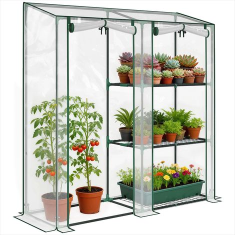 Serre de jardin asymétrique en PVC avec étagères et portes (1/5)