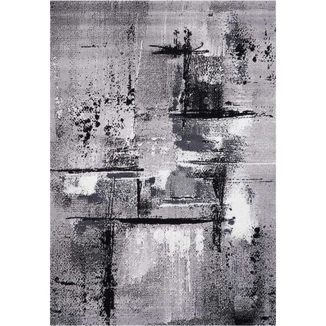Tapis rectangulaire tissé 60x110 cm gris – Motif abstrait – Polypropylène – Antistatique et hydrofuge – Certifié OEKO-TEX® – Unamourdetapis