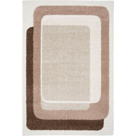 BOBOCHIC - Tapis poils longs KARE motif graphique  120x170 Marron