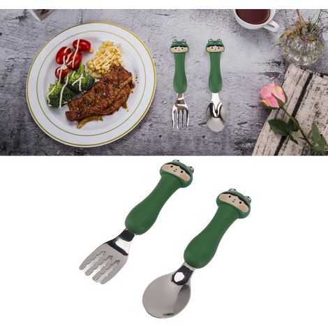 Kinderbesteckset aus Edelstahl 304 mit Gabel und Löffel mit Tiermotiv (Froschkopf) (1/5)