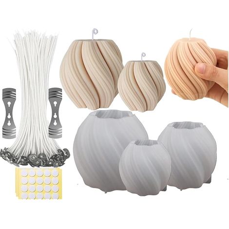 Moule Bougie Silicone, Lot de 3 Moule pour Bougie à forme de Spirale 3D, Moules en Cire et mèche de bougie, Moules de Cuisson au Chocolat Antiadhésifs, Pour Bougie parfumée, Savon, Pouding