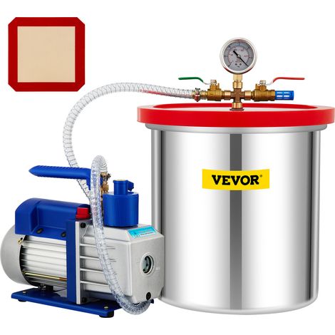 VEVOR Camera a Vuoto con Pompa 18,92 L Pompa per Vuoto Rotativa a Palette Monostadio 142 L/min Set di Utensili Pneumatici HVAC 110 V per Stabilizzare Legno, Siliconi Degasanti, Resine Epossidiche