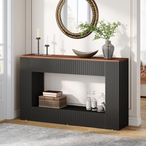Tribesigns Moderner Konsolentisch, 140 x 30 x 85 cm, Flurtisch, Flur Möbel, Schmaler Sofatisch mit Lagerung, Sofatisch aus Holz für Eingang, Flur, Wohnzimmer, Schwarz (1/4)
