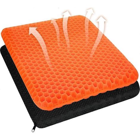Atmungsaktives Gel-Sitzkissen mit rutschfestem Bezug zur Linderung von Rückenschmerzen, geeignet für Autos, Büros und Rollstühle (Orange) (1/5)