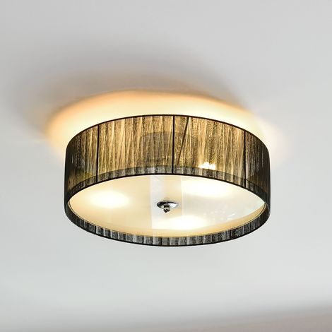 Plafonnier lustre moderne à suspension – Tissu organza translucide noir et blanc – Ø 40 cm – Douille 3 x E27 – Hauteur 12 cm – Lux.Pro (1/5)