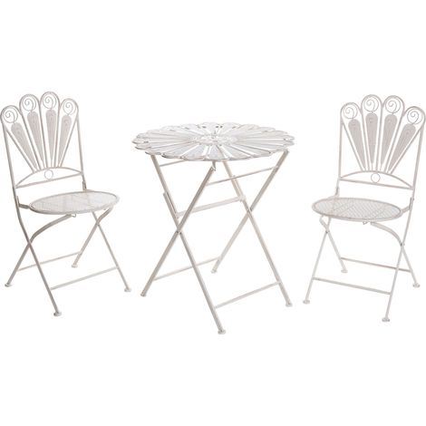 Set da giardino per patio all'aperto Tavolo rotondo in ferro e sedie Effetto invecchiato Bianco sporco Pavia