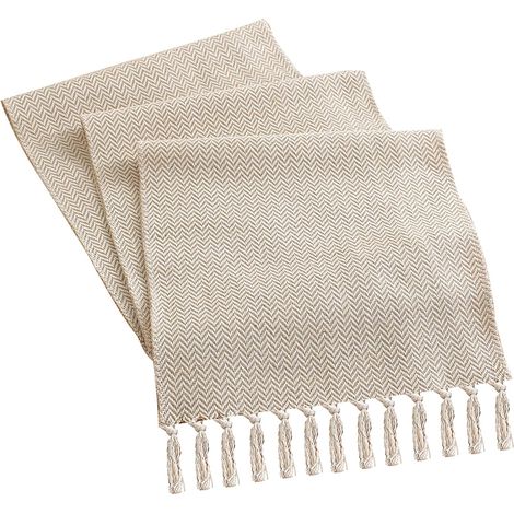 Nappe en lin et coton 183 x 33 cm, lavable en tissu de coton avec pompons, idéale pour la décoration de la cuisine. (1/5)