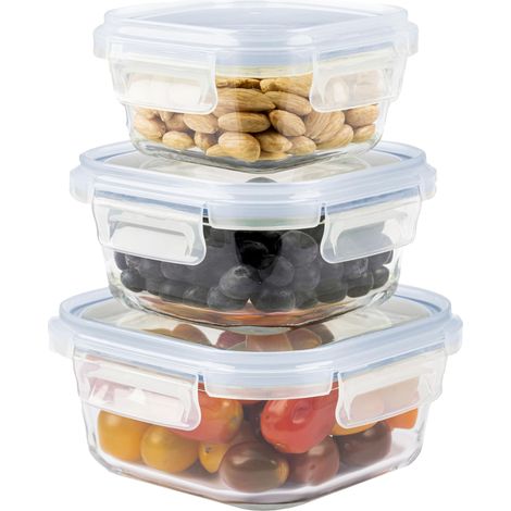 Boite Hermetique Alimentaire Verre - Boite De Conservation Alimentaire, Récipient en Verre pour Conservation Alimentaire Peu Encombrants Pour Micro-Ondes Et Congélateur (Set de 3, Bleu) (1/5)