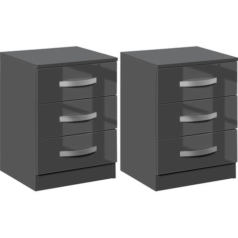 Set 2 Comodini Moderni con 3 Cassetti per Camera da Letto e Soggiorno in Truciolato, 40x36x56 cm, Grigio