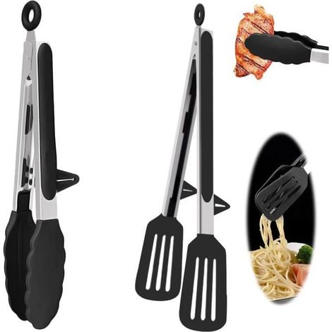 Pinces de Cuisine - Inox - Silicone - Résistantes à la Chaleur - Ergonomiques - 2 pièces (1/4)