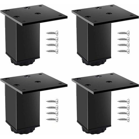 4 pièces Jambe de Meuble réglable en Alliage d'aluminium Pieds de Table Tube carré Pieds de Remplacement avec vis canapé Armoire Pied de Table,Noir,8cm (1/5)