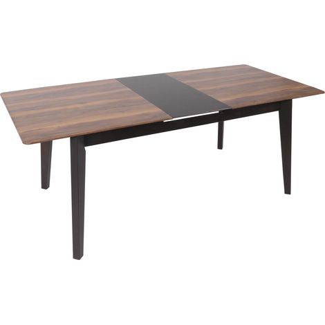 Table de salle à manger en bois et HDF 160-200 x 90 cm extensible aspect bois de sheesham pieds foncés 040008546