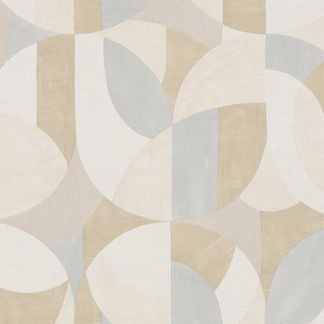 Retro wallpaper wall Profhome 399324 hot embossed non-woven wallpaper slightly textured with graphical pattern matt grey cream beige white 5.33 m2 (1/5)