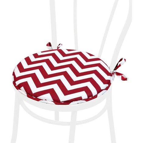 Cuscino Sedia Rotondo Morbido Lavabile Laccetti Fissaggio A Righe Zig Zag 100% Made In Italy - Rosso