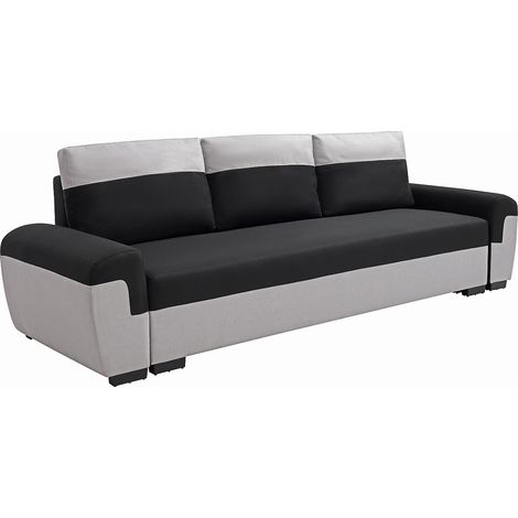Divano letto 3 posti in Tessuto Nero e Grigio - GABY II (1/5)