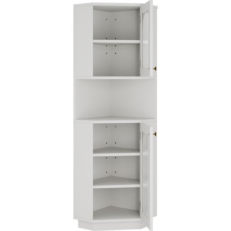 Weißer Eck-Badschrank aus MDF 45 x 45 x 166,5 cm mit Lichtleiste MODENUIT (1/5)