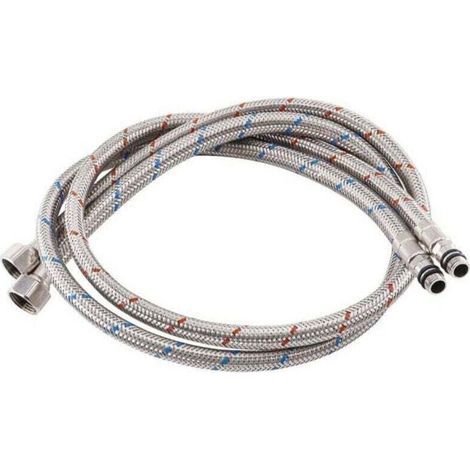 Raccordement flexible en acier inoxydable 100cm pour mitigeur robinet d'évier cuisine - Eau chaude et froide (1/4)