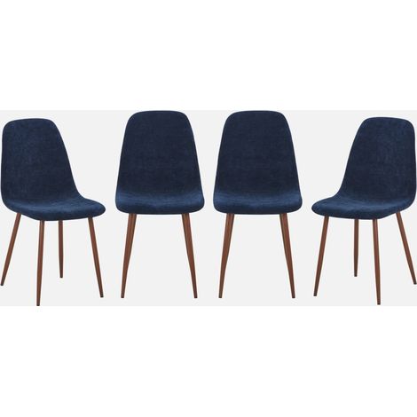 Silla de madera y tela con patas color nogal, set de 4 (1/5)