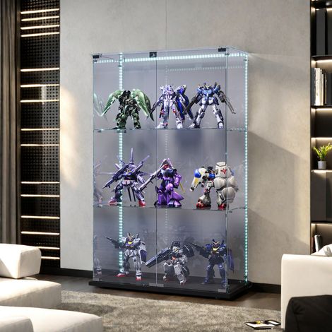 Vitrine en Verre avec Éclairage LED - 2 Portes - 3 Étagères - Vitrine pour Collection - 78.5 x 35 x 123.3 cm - Verre Trempé Transparent - Noir - Salon/bureau (1/5)