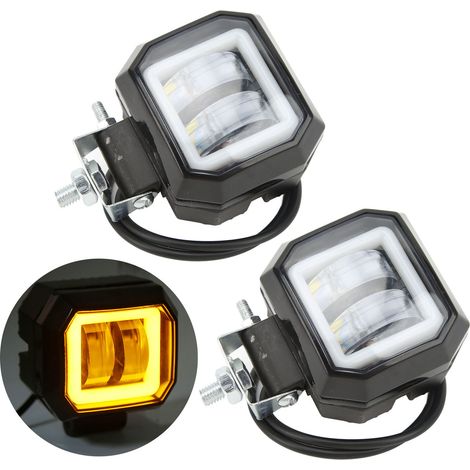 Ein Paar quadratische 20-Watt-LED-Zusatzscheinwerfer und LED-Nebelscheinwerfer mit gelben Lichtringen, geeignet für Jeeps, Boote, Motorräder und Quads. (1/5)
