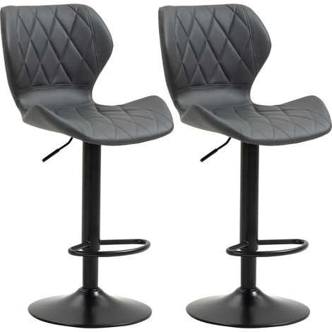 Set di 2 Sgabelli da Bar Alti in Finta Pelle con Altezza Regolabile, Sgabelli Cucina Girevoli con Schienale e Poggiapiedi, 46.5x49.5x92-113cm Grigio (1/5)