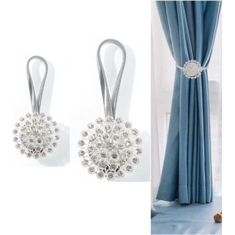 2Pcs Paire d'Embrasses de Rideaux Magnétiques, Forme de Boule de Perle Exquise, Accessoires de Salon, Embrasses de Rideaux, Retenues de Rideaux sans Perçage sur Mur, Chambre, Bureau, Hôtel--blanc(exte