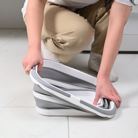 1 Seau de rangement multifonctionnel robuste et pliable, panier de pique-nique, panier à linge, panier à provisions, seau pour le bain des animaux,gris (1/5)