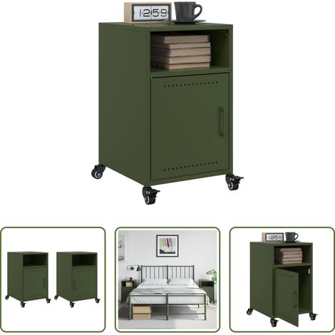 Armoire de chevet - Tables de chevet 2 pcs vert olive 36x39x59 cm acier (1/5)